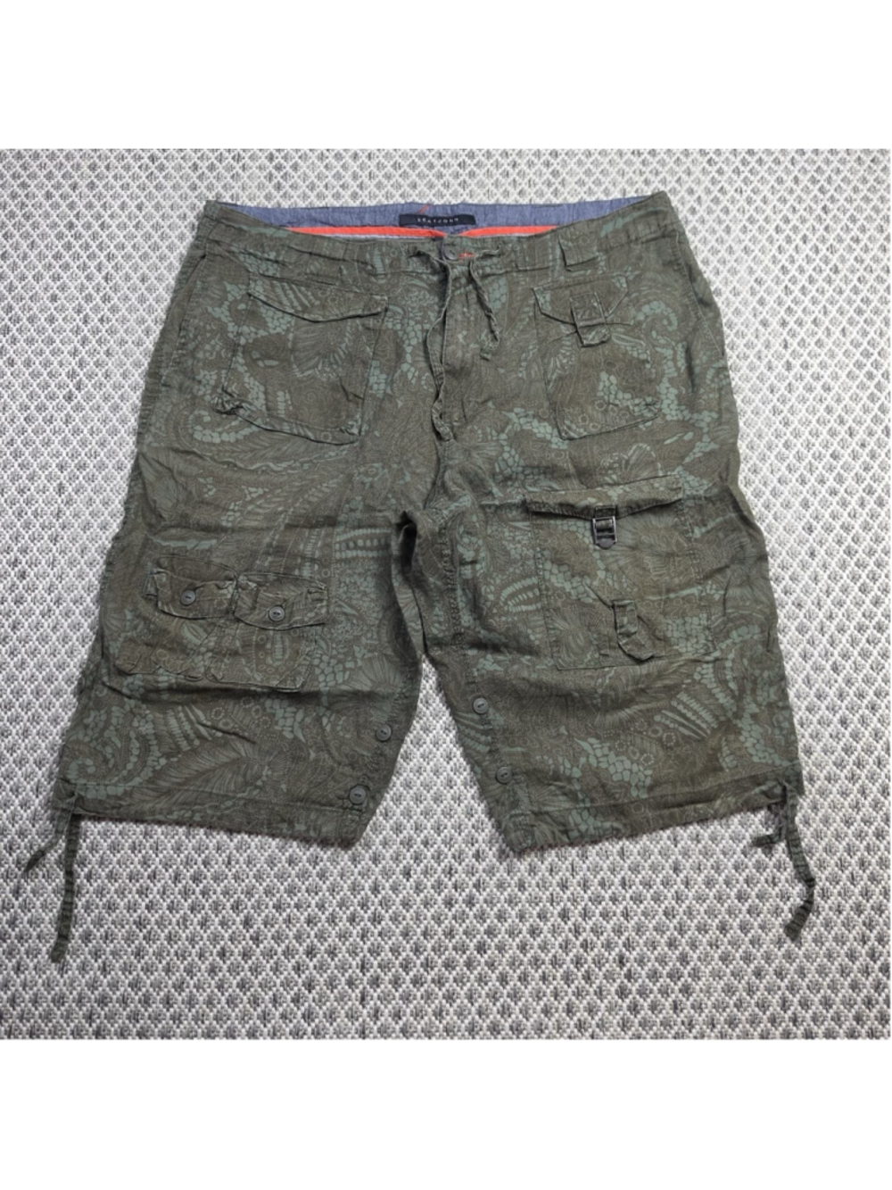 Sean John Cargo Shorts Men’s Size 40 Olive Green Linen Blend Printed Military